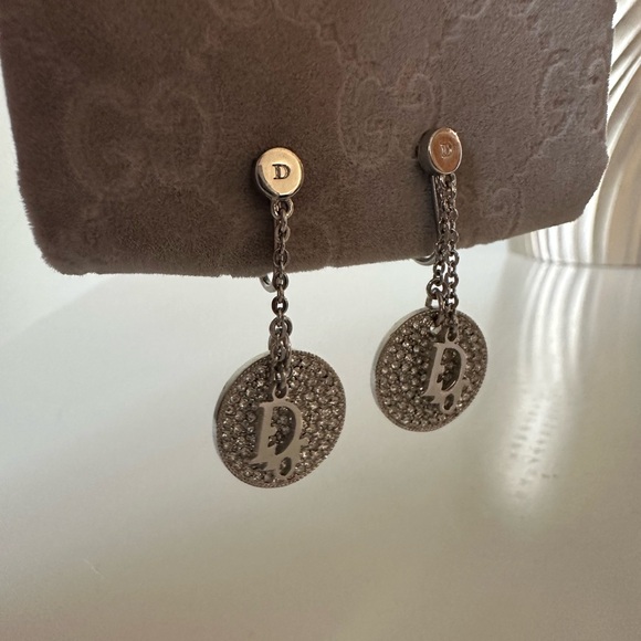 Dior Silver Crystal Drop Clip Earrings - Picture 6 of 6
